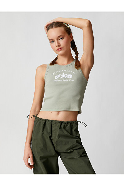 Koton Κορδόνι Crop Tank Top - εμπριμέ, λαιμόκοψη, αμάνικο