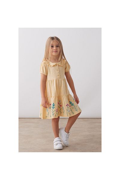 CİCHLİD Girl's Combed Flower Patterned Dress