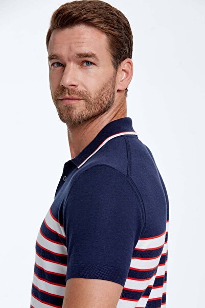 Hemington White Stripe Pattern Navy Blue Knitwear Polo