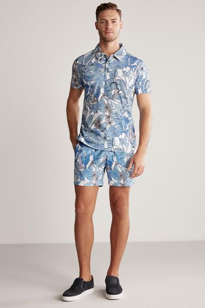 Hemington Floral Print Blue Polo Neck T-Shirt