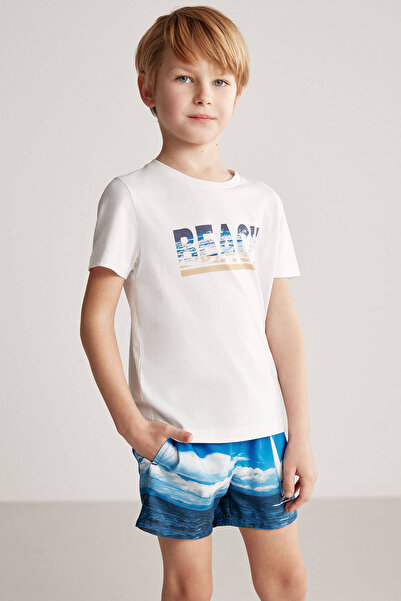 Hemington Beach Printed White Pima Cotton Kids T-Shirt