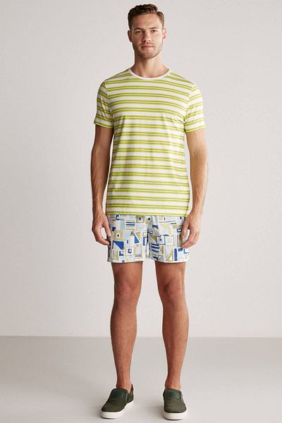 Hemington White Green Striped Crew Neck Pure Cotton T-Shirt