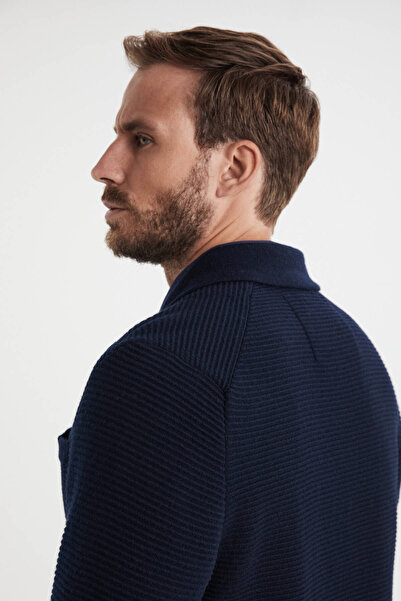 Hemington Stripe Pattern Pure Cashmere Navy Blue Knitwear Jacket