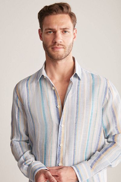 Hemington Blue Striped Pure Linen Shirt