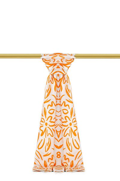 Bursa İpek Πορτοκαλί Ανοιξιάτικο Μοτίβο Twill Silk Shawl