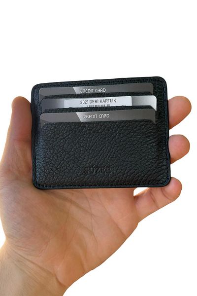Süzer Deri 100% Genuine Leather Unisex Black Horizontal Card Holder
