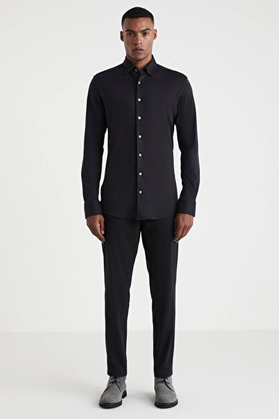 Hemington Yumuşak Dokulu Saf Pamuk Siyah Business Gömlek