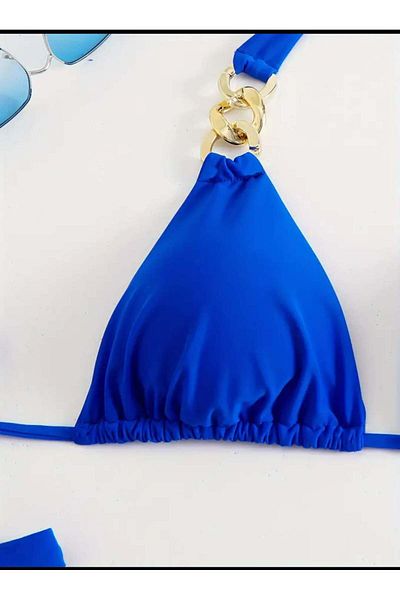 nuriçgiyim Saxe Blue Bikini Set with Ring Detail