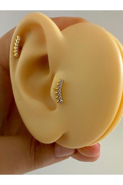 Arescollection 1 adet G23 TİTANİUM ( titanyum) zirkon taşlı tragus kıkırdak  conch flat  helix lobe uyumlu piercing