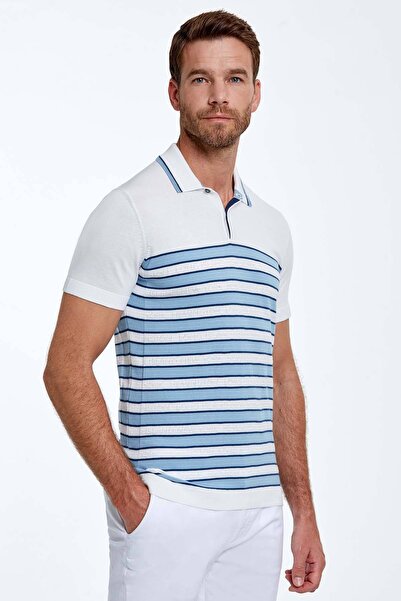 Hemington Blue Stripe Pattern White Knitwear Polo