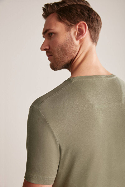 Hemington Printed Linen Cotton Blended Khaki T-Shirt