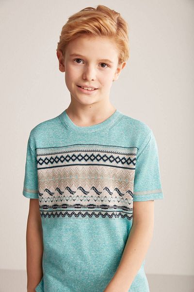 Hemington Linen Cotton Blend Ethnic Pattern Blue Children's Knitwear T-Shirt