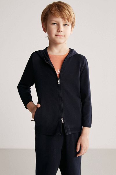 Hemington Navy Blue Thin Children's Cardigan with Hood