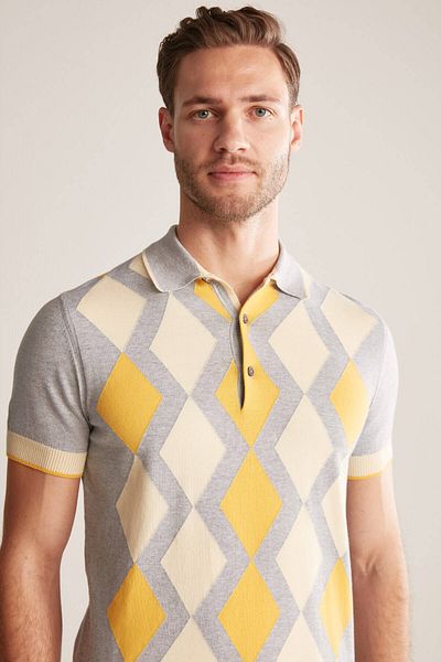 Hemington Gray Yellow Diamond Pattern Knitwear Polo