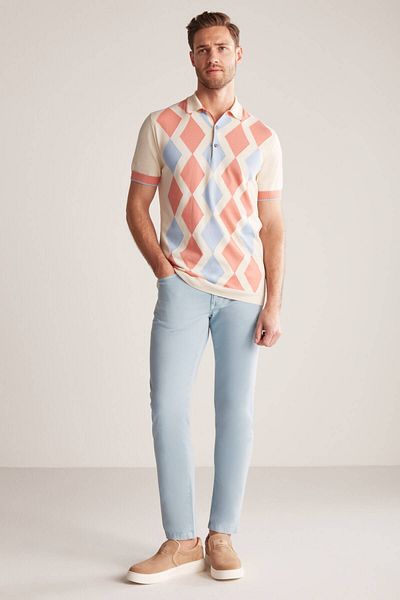 Hemington Cream Color Pink Diamond Pattern Knitwear Polo