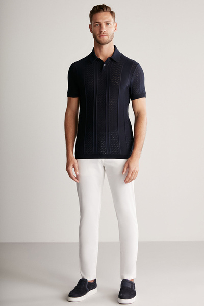 Hemington Navy Blue Knitwear Polo with Openwork Knit Detail