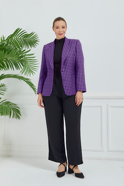 Fagi Γυναικείο καρό κλασικό μπουφάν με διπλά κουμπιά