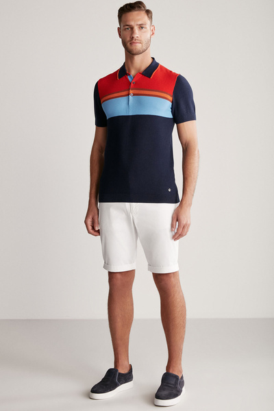 Hemington Striped Pattern Navy Blue Knitwear Polo