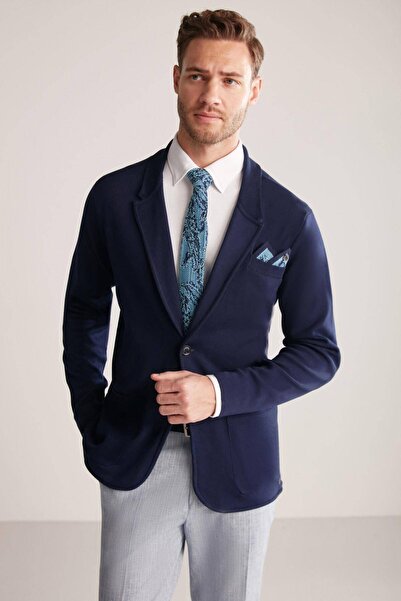 Hemington Lacivert Giza Pamuk Triko Blazer Ceket