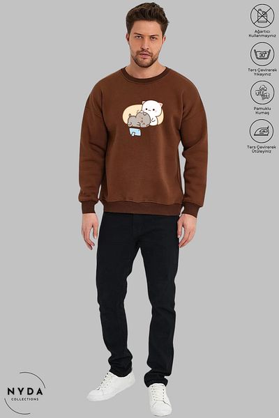 Nyda Collections Μακρυμάνικο Bubu Dudu Pattern - Sleep Printed, Hoodless Oversize φούτερ