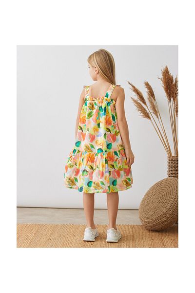 CİCHLİD Girl's Flower Patterned Vual Dress