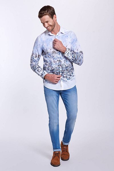 Hemington Winter Patterned White Pure Cotton Shirt