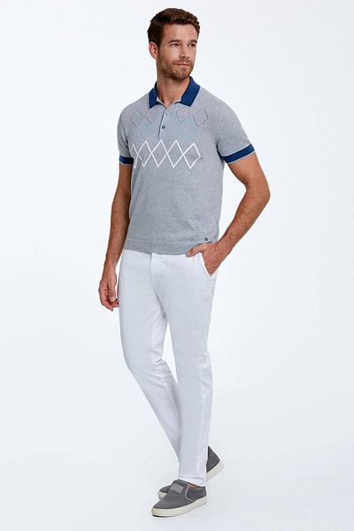 Hemington Diamond Patterned Pure Cotton Light Gray Knitwear Polo