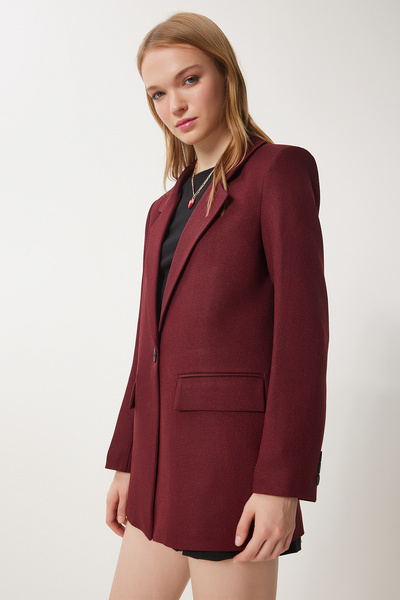 Lovelyİstanbul Burgundy Woven Blazer Jacket - Padded Lhl0002