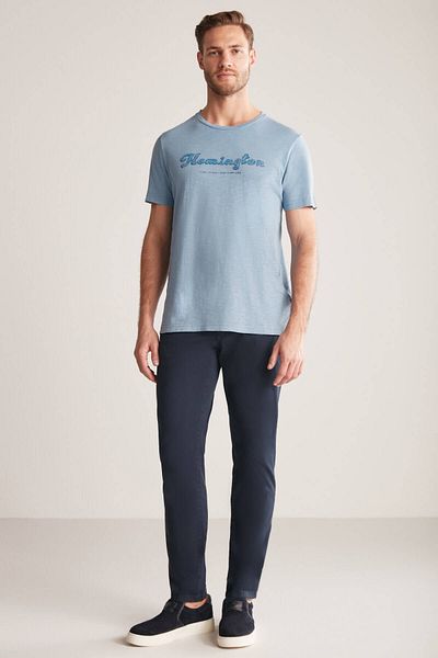 Hemington Embroidery Logo Crew Neck Blue Cotton T-Shirt