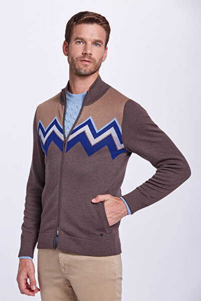 Hemington Zigzag Pattern Wool Blend Brown Cardigan