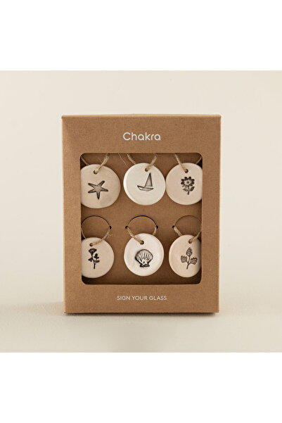 Chakra 6Lı Wine Charm Seramik Kadeh İşaretleyici Natural