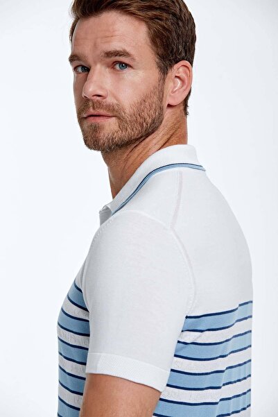 Hemington Blue Stripe Pattern White Knitwear Polo