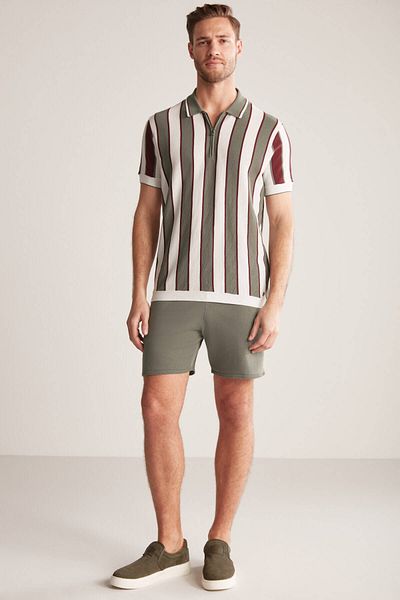 Hemington Stripe Pattern Khaki-White Knitwear Polo
