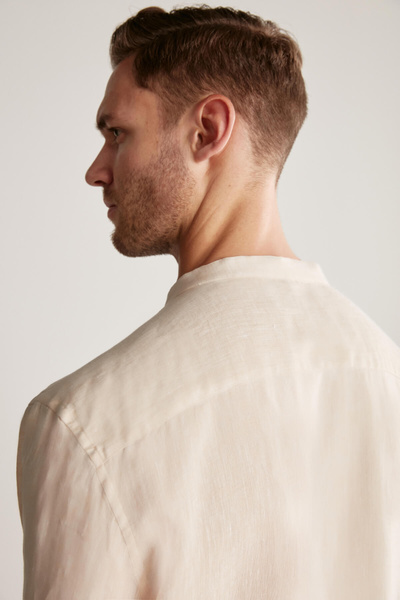 Hemington Saf Keten Kum Rengi Hakim Yaka Gömlek