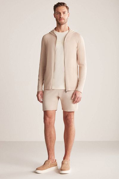 Hemington Slim Fit Sand Color Hooded Thin Cardigan