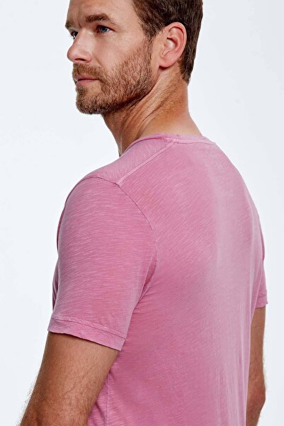 Hemington Embroidery Logo Crew Neck Pink Cotton T-Shirt