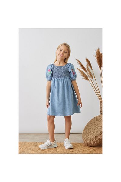 CİCHLİD Embroidery Detailed Girl's Denim Dress