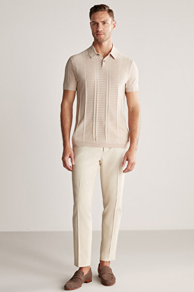 Hemington Ajur Örgü Detaylı Krem Rengi Triko Polo