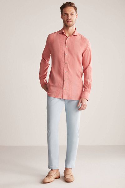 Hemington Stripe Pattern Italian Collar Pure Cotton Orange Shirt