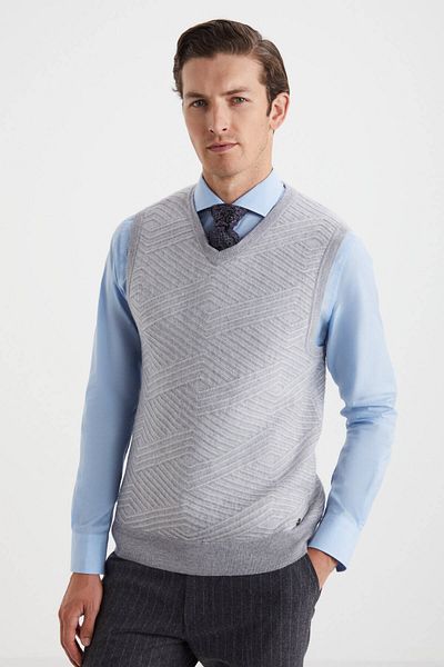 Hemington Stripe Pattern Light Gray Lambswool Wool Knitwear Sweater