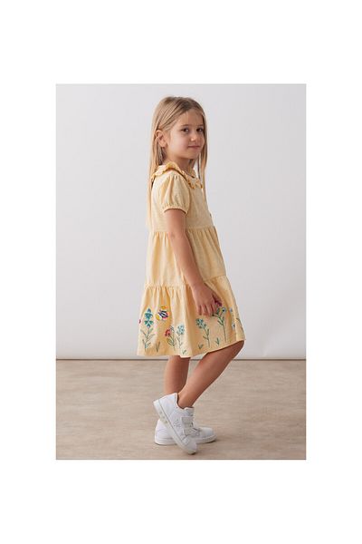 CİCHLİD Girl's Combed Flower Patterned Dress