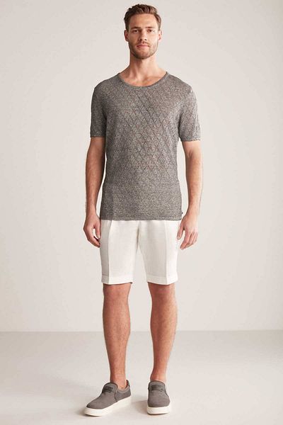 Hemington Argyle Linen Cotton Blend Black Knitwear T-Shirt