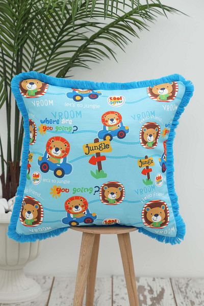 Aisha's Design Driver Themed Children's Throw Pillow Cover with Fringed Edges 45X45 Cm,K-407