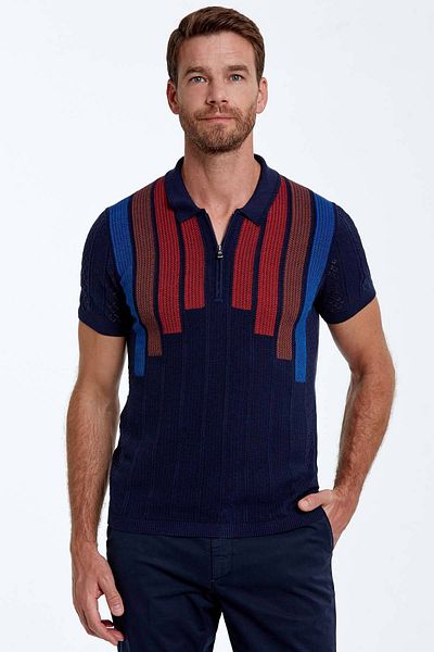 Hemington Micro Patterned Pure Cotton Navy Blue Tricot Polo