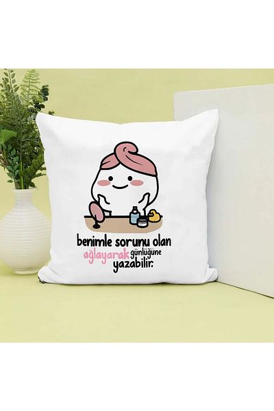 Özgü Art Printed Gift Pillow with Writing to My Daily with Problem with Me