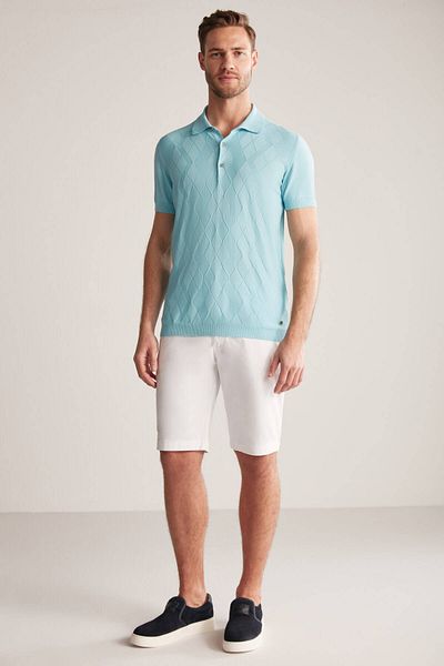 Hemington Baklava Pattern Giza Cotton Turquoise Knitwear Polo
