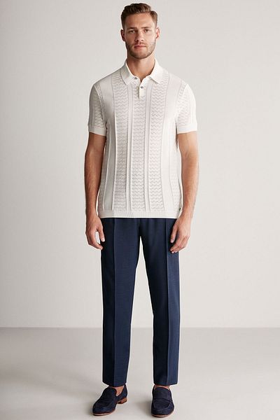 Hemington White Knitwear Polo with Openwork Knit Detail