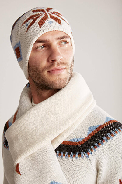 Hemington Kaşmir Yün Karışım Kar Desen Ekru Bere