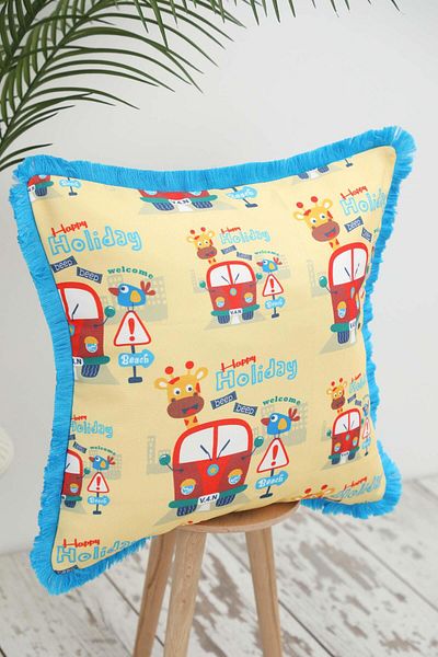 Aisha's Design Holiday Themed Children's Throw Pillow Cover with Fringed Edges 45X45 Cm,K-407