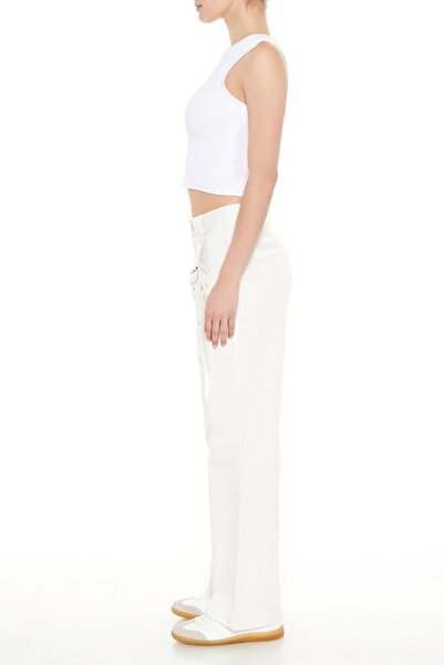 Forever 21 Tokalı Twill Wide-Leg Pantolon
